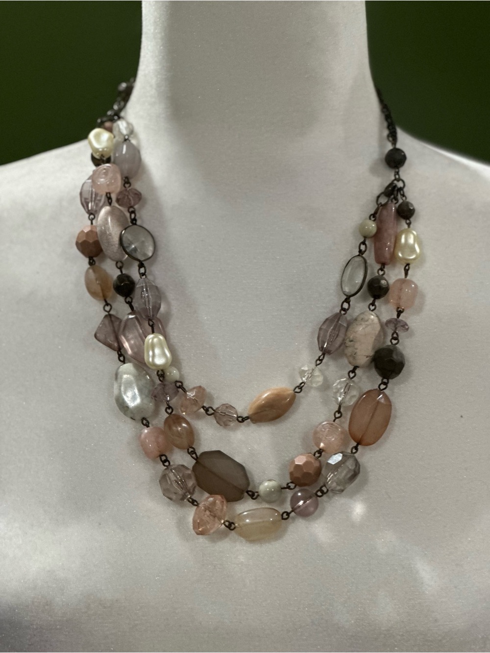 Premier Designs Multi-Strand Pearl & Bead Necklace in Blush and Taupe